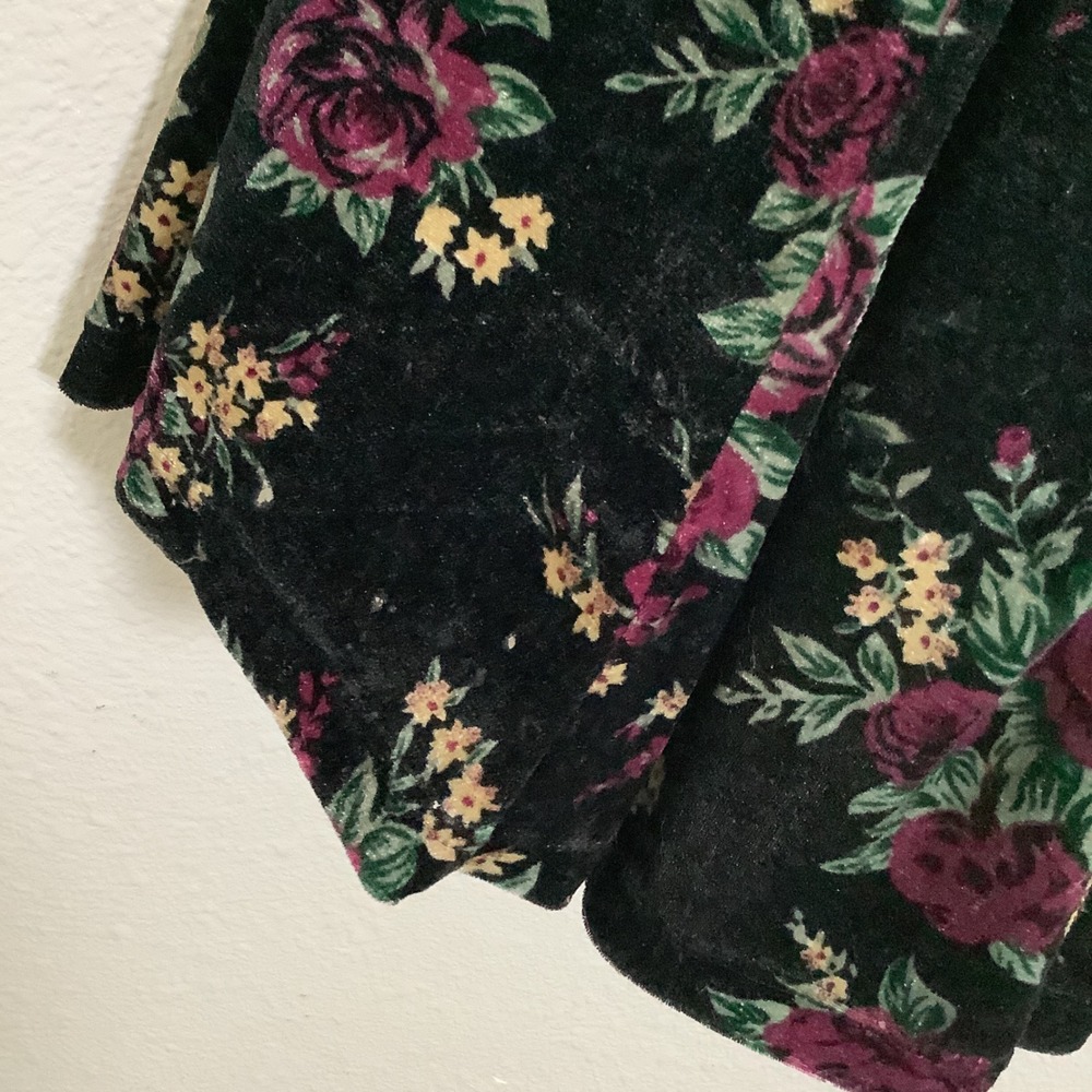 Vintage 90s Grunge Floral Velvet Witchy Whimsigoth Feminine Mini Dress L - Picture 5 of 6